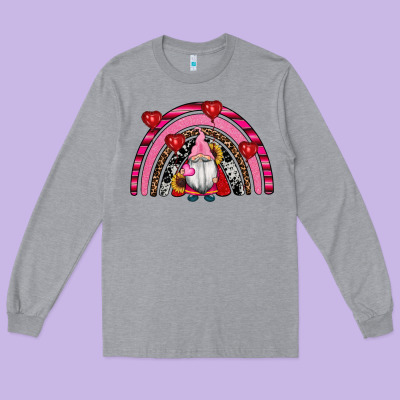 Valentines Day Gnomes Rainbow Long Sleeve Tee Designed By Ranaportraitstore