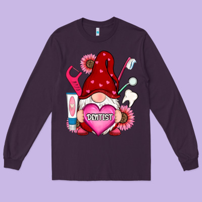 Valentines Day Dentist Gnome Long Sleeve Tee Designed By Ranaportraitstore