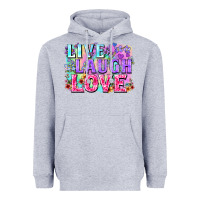 Heather Grey Live laugh love hippie Valentine's Day Heavyweight Hoodie - FaDigitalArtStudio