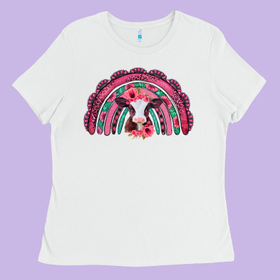 Valentines Day Pink Gemstones Baby Calf Rainbow Ladies Tee Designed By Jasminsmagicworld