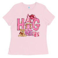 Bubblegum Pink hug me with gnome Ladies Tee - NancyCooperArtShop