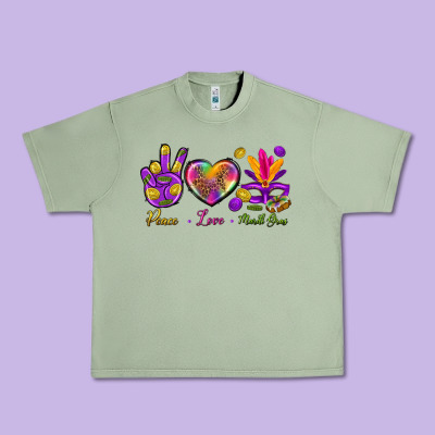 Peace Love Mardi Gras Urban Heavy Tee Designed By Bundleandbundleshop