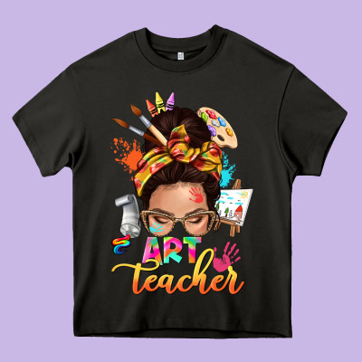 Art Teacher Messy Bun Heavy Core Tee Designed By Nancycooperartshop
