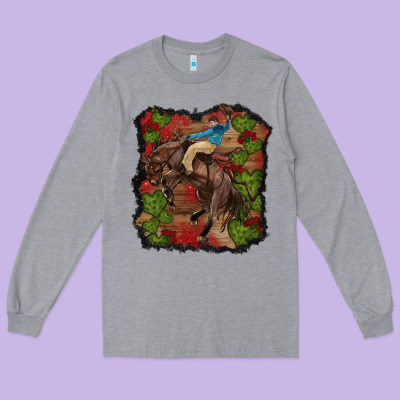 Valentines Day Cowboy Cactus Rose Long Sleeve Tee Designed By Ranaportraitstore