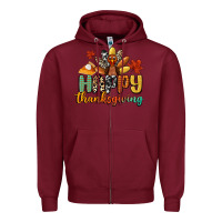 Burgundy happy thanksgiving Zipper Hoodie - CowGirlArtShop