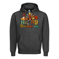 Charcoal Heather happy thanksgiving Zipper Hoodie - CowGirlArtShop