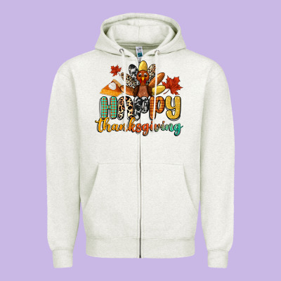 Happy Thanksgiving Zipper Hoodie Designed By Cowgirlartshop