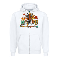 White happy thanksgiving Zipper Hoodie - CowGirlArtShop