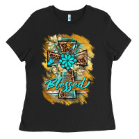 Black western cross blessed lily butterfly Ladies Tee - BarkalooDesign