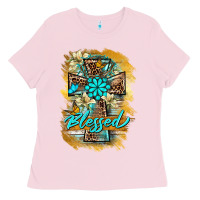 Bubblegum Pink western cross blessed lily butterfly Ladies Tee - BarkalooDesign
