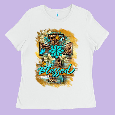 Western Cross Blessed Lily Butterfly Ladies Tee Designed By Barkaloodesign