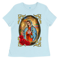 Baby Blue our lady of guadalupe frame Ladies Tee - BarkalooDesign