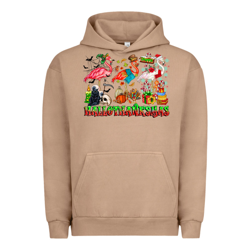 Happy Hallothanksmas Flamingo Urban Hoodie by CowhideDigitalArt | Teevron