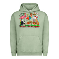Pigment Oil Green happy hallothanksmas flamingo Urban Hoodie - CowhideDigitalArt