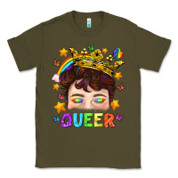 Army Green LGBTQ+ Queer Portrait With Crown And Rainbow Classic Tee - BundleAndBundleShop
