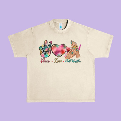 Peace Love Nail Hustler Urban Heavy Tee Designed By Bundleandbundleshop