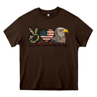Chocolate Brown Peace Love American White Sea Eagle Heavy Core Tee - LillyAllenDesigns