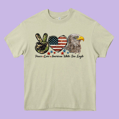 Peace Love American White Sea Eagle Heavy Core Tee Designed By Lillyallendesigns