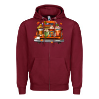 Burgundy coffee cups truck Zipper Hoodie - CowGirlArtShop