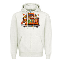 Oatmeal Heather coffee cups truck Zipper Hoodie - CowGirlArtShop