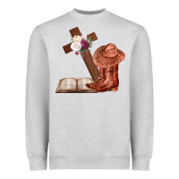 Heather Grey Boots with Bible and cross Heavyweight Sweatshirt - Bettercallsaul