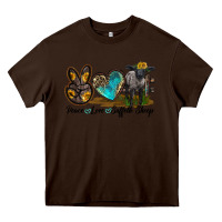 Chocolate Brown Peace Love Suffolk Sheep Heavy Core Tee - LillyAllenDesigns