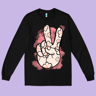Floral Peace Sign Long Sleeve Tee Designed By Jasminsmagicworld