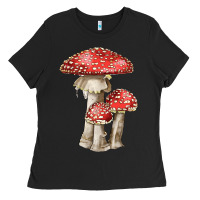 Black Autumn Mushroom Illustrations Ladies Tee - LillyAllenDesigns