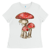 White Autumn Mushroom Illustrations Ladies Tee - LillyAllenDesigns