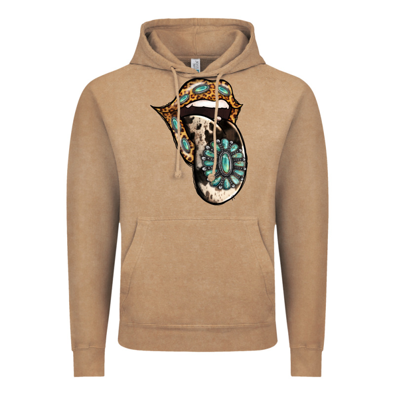 Turquoise Gemstone Leopard Cowhide Tongue Vintage Hoodie by Jasminsmagicworld | Teevron