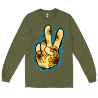 Army Green Yellow Glitter Sunflower Peace Sign Long Sleeve Tee - Jasminsmagicworld