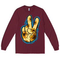 Burgundy Yellow Glitter Sunflower Peace Sign Long Sleeve Tee - Jasminsmagicworld