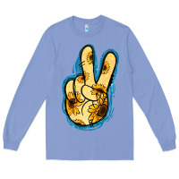 Colony Blue Yellow Glitter Sunflower Peace Sign Long Sleeve Tee - Jasminsmagicworld