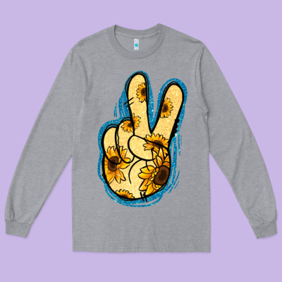 Yellow Glitter Sunflower Peace Sign Long Sleeve Tee Designed By Jasminsmagicworld