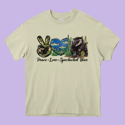 Peace Love Spectacled Bear Heavy Core Tee Designed By Lillyallendesigns