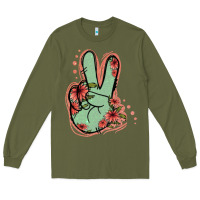 Army Green Green Glitter Floral Peace Sign Long Sleeve Tee - Jasminsmagicworld