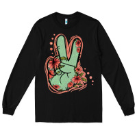 Black Green Glitter Floral Peace Sign Long Sleeve Tee - Jasminsmagicworld