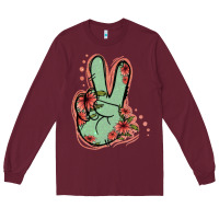 Burgundy Green Glitter Floral Peace Sign Long Sleeve Tee - Jasminsmagicworld