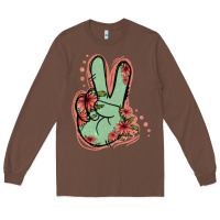 Chestnut Green Glitter Floral Peace Sign Long Sleeve Tee - Jasminsmagicworld