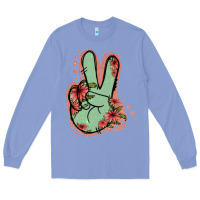 Colony Blue Green Glitter Floral Peace Sign Long Sleeve Tee - Jasminsmagicworld