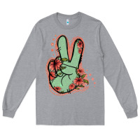 Heather Grey Green Glitter Floral Peace Sign Long Sleeve Tee - Jasminsmagicworld