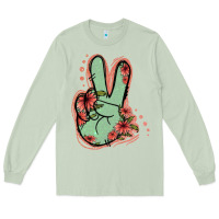 Matcha Green Glitter Floral Peace Sign Long Sleeve Tee - Jasminsmagicworld