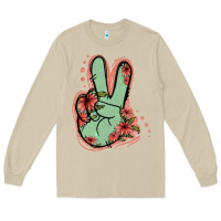 Mushroom Green Glitter Floral Peace Sign Long Sleeve Tee - Jasminsmagicworld
