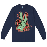 Navy Green Glitter Floral Peace Sign Long Sleeve Tee - Jasminsmagicworld