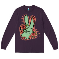 Green Glitter Floral Peace Sign Long Sleeve Tee | Teevron
