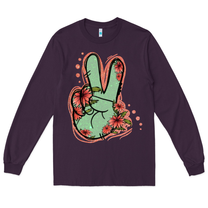Green Glitter Floral Peace Sign Long Sleeve Tee by Jasminsmagicworld | Teevron