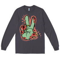 Smoke Green Glitter Floral Peace Sign Long Sleeve Tee - Jasminsmagicworld