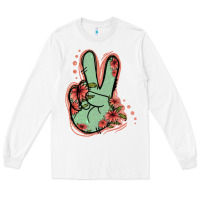White Green Glitter Floral Peace Sign Long Sleeve Tee - Jasminsmagicworld