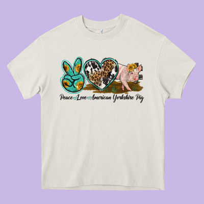 Peace Love Yorkshire Pig Heavy Core Tee Designed By Lillyallendesigns