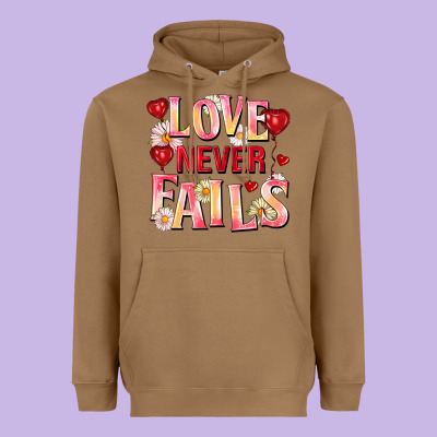 Love Never Fails Heavyweight Hoodie Designed By Fadigitalartstudio
